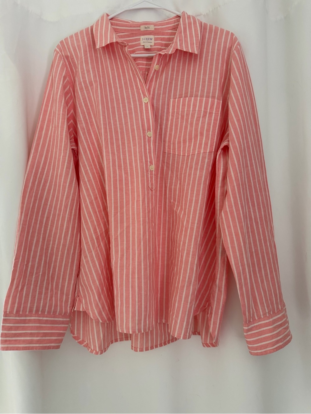 Women’s J. Crew Pink and White Striped Popover Button-Front Shirt